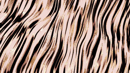 Tiger print pattern background design with natural animal texture and gold stripes.