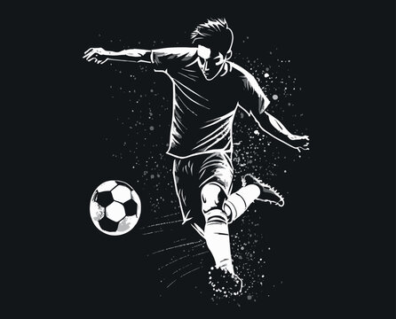 Soccer Player Kicking Ball Vector Illustration. Football Player Sketch Style Design.