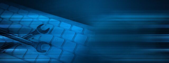 Electronic technical support concept. Wrenches