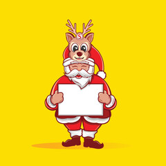 Vector design of santa claus in reindeer hat holding a chalkboard
