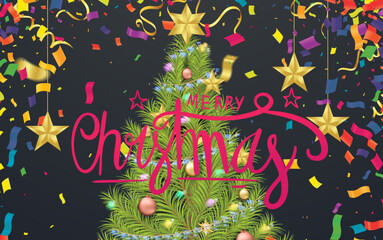 Naklejka na ściany i meble Merry Christmas and Happy New Year 2023 greeting card, vector illustration.