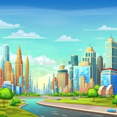 Obraz premium City Skyline, Summer Time Urban View Background