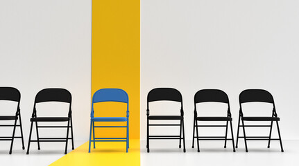 Chair blue black color yellow orange background white wallpaper symbol decoration hr human resource career job occupation vacancy interview recruitment creative idea strategy business management 