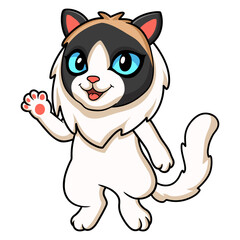 Cute rag doll cat cartoon waving hand