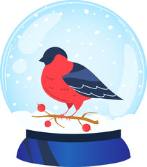 Christmas gifts glass snow globe, pleasant surprise toy for holiday, design cartoon style vector illustration, isolated on white.