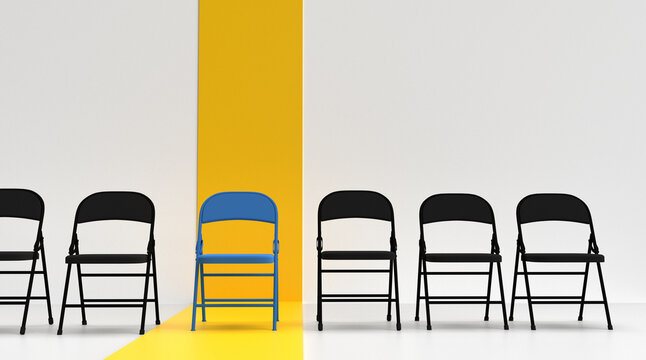 Chair blue black color yellow orange background white wallpaper symbol decoration hr human resource career job occupation vacancy interview recruitment creative idea strategy business management 