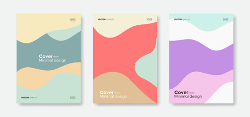 Set of trendy cover template designs. Minimal wave shapes background for cards, posters, banners, flyers, brochures, and layout others. Vector, 2023