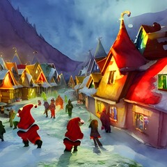 In Santa Claus village, there are countless elves making presents and lining the shelves with all kinds of toys. You can see Santa in his big red workshop chair surrounded by sacks full of letters fro