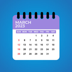 March 2023 Calendar. March 2023 Calendar Vector Illustration. Wall Desk Calendar Vector Template, Simple Minimal Design. Wall Calendar Template For March 2023.