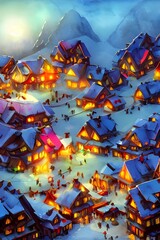 The Santa Claus village is a festive place where people come to enjoy the holiday season. The village is decorated with lights and decorations, and there are many activities for children to enjoy. San