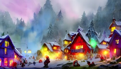 In Santa Claus village, the houses are made of candy and the roofs are lined with gingerbread. The streets are paved with chocolate, and all around is a winter wonderland. The air smells like peppermi