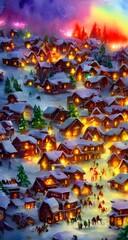 In the center of the village is a large red and white Candy Cane Lane. On each side of the lane are gingerbread houses, nutcrackers, and Christmas trees. The bottom right corner has a ice skating rink