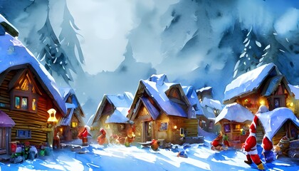 The sun is shining bright overhead and the snow is glistening in the light. The Christmas tree in the center of the village sparkles with lights and decorations. Children are running around playing ga