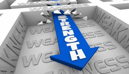 Strength Vs Weakness Arrow Crashing Through Barriers Obstacles 3d Illustration