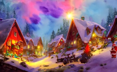 It's Christmas Eve, and Santa Claus is getting ready for his busiest night of the year. His village is all decorated with lights and wreaths, and the elves are busy wrapping presents. The reindeer are