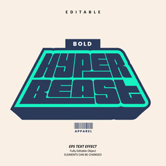 Editable Text Effect Vector of Hyper Beast Bold Retro Apparel Typography for Sticker printing, craft, packaging, label, apparel