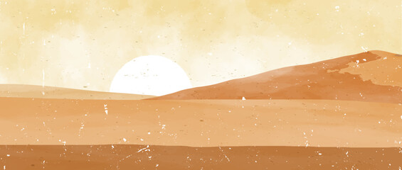 Desert landscape art painting. Abstract mountain contemporary aesthetic backgrounds landscapes. mountain, desert, sunrise. vector illustrations - obrazy, fototapety, plakaty