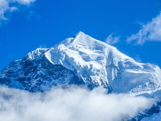 Panoramic beautiful view of mount Ama Dablam with beautiful sky on the way to Everest base camp,...