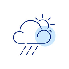 Partly cloudy weather with rain. Pixel perfect, editable stroke simple design