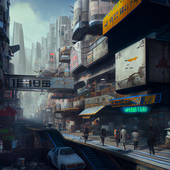 Obraz premium Flourishing cyberpunk city