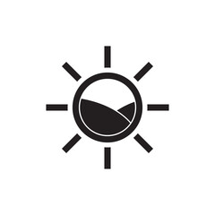 Sun icon template, organic farming symbol with field inside sun rays circle.