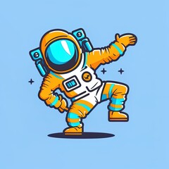 Astronaut Dabbing Cartoon 2D Illustrated Icon Illustration. Science Technology Icon Concept Isolated Premium 2D Illustrated. Flat Cartoon Style
