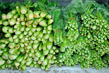 fresh vegetables, food street market in Bangkok, Thailand