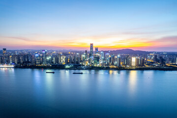 Fototapeta premium Night view skyline of financial center in Hunan, China