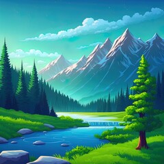 Natural environment landscape scene illustration