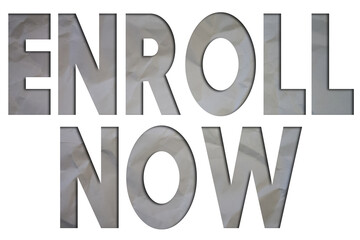 Enroll Now text with Torn, Crumpled White Paper on colored background.