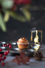 Cranberry muffins are baked for a special day of this month. Thanks, Giving.