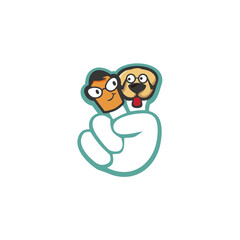two finger hand and pet mascot logo