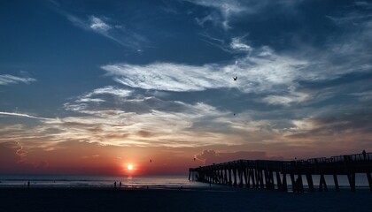 Golden sunrise at Jacksonville Beach Pier