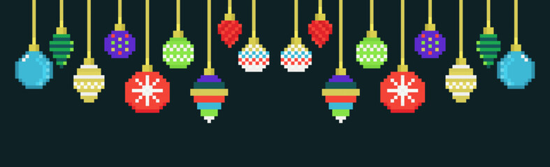 Pixel art Christmas ornaments set. Christmas bauble toys decorations