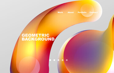 Landing page abstract liquid background. Flowing shapes, round design and circle. Web page for website or mobile app wallpaper