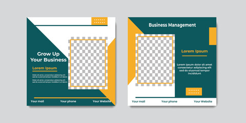 Modern minimalist Social media post templates for webinar business with blue and yellow color. Suitable for online marketing promotion banner, webinar, seminar, flyer, ads, etc.