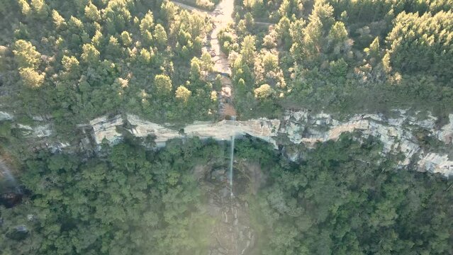 Aerial view of the Devonian Escarpment over the Perau Waterfall, Paran&aacute;, Brazil