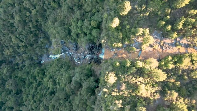 Devonian Escarpment geological formation and Perau Waterfall, Paran&aacute;, Brazil, drone view
