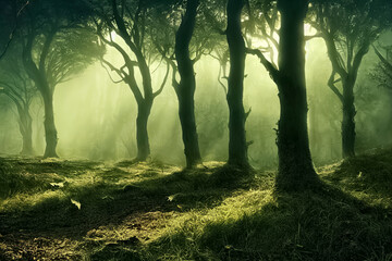 Obraz premium misty forest in the morning