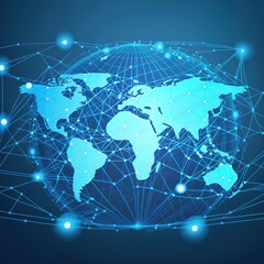 Worldwide Connection Blue Background Illustration 2D Illustrated