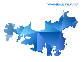 Vector polygonal Waiheke Island map. Vibrant geometric island in low poly style. Vibrant illustration for your infographics. Technology, internet, network concept.