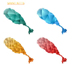 Set of vector polygonal maps of Saint Kitts. Bright gradient map of island in low poly style. Multicolored Saint Kitts map in geometric style for your infographics. Beautiful vector illustration.