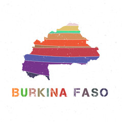 Burkina Faso map design. Shape of the country with beautiful geometric waves and grunge texture. Trendy vector illustration.