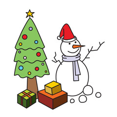 Illustration of Christmas tree and Snowman
