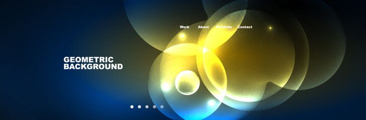 Shiny neon circles and bubbles, dark abstract background with blurred magic neon light, wallpaper design