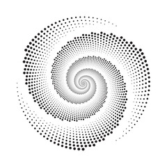 Halftone circular spiral logo set. Circular dotted isolated on the white background. Halftone fabric design. Halftone circle dots texture. Vector design element for various purposes.