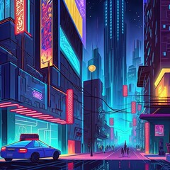 Modern Metropolis Night Street Cartoon .