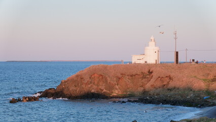 Fototapeta na wymiar Lighthouse at Nosappu cape at Hokkaido