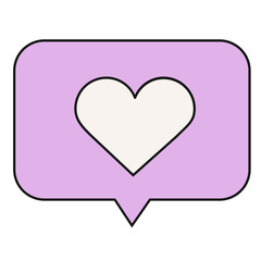 Chat bubble with heart symbol vector illustration in line filled design