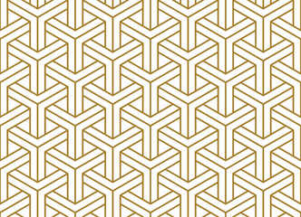 Fototapeta Overlapping 3d cube corners weaving pattern in gold color outline, PNG transparent background obraz